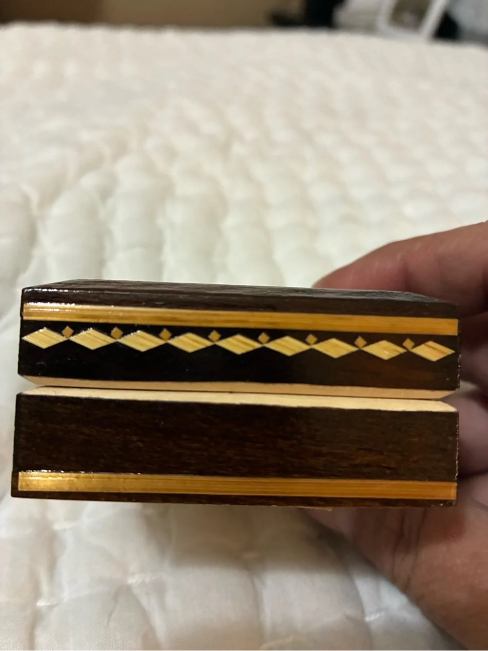 Handcrafted Vintage Russian Inlaid Wood Decorative Trinket Box Geometric Mosaic